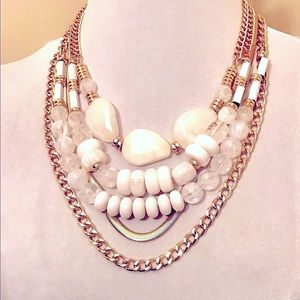 Chicos Beaded Gold toned Multi-Strand White Necklace